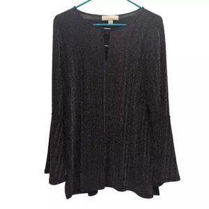 MICHAEL KORS Black/Silver Bell Sleeve Tunic Ladies Size Large Sparkle Sexy EUC